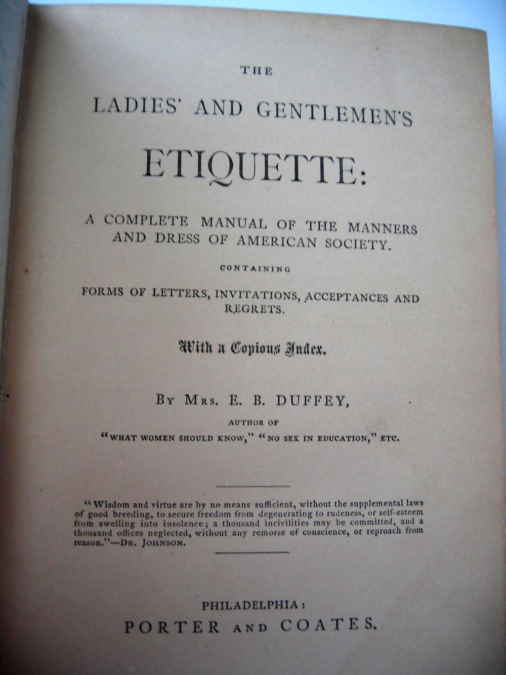 Duffey Ladies and Gentlemens Complete Etiquette Antique Victorian Book 3