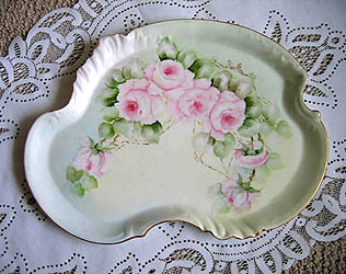 Guerin French Limoges roses porcelain vanity tray