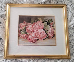 Paul de Longpre pink roses print in gold vintage frame