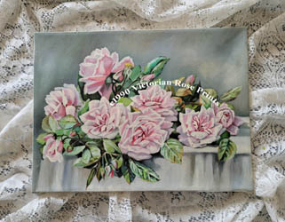 Vintage pink roses oil canvas painting