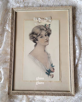 antique lady portrait print with roses all original