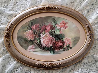 C Klein basket of roses print XL vintage frame