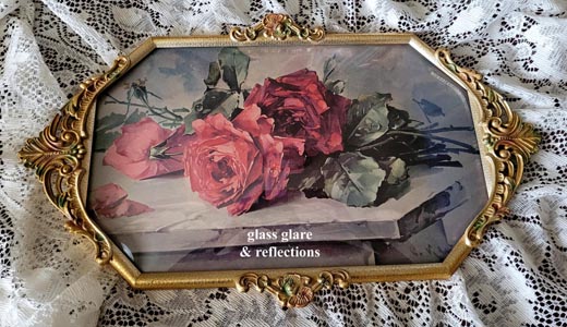 c klein pink vintage roses print antique convex bubble glass frame