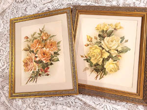 c Klein chromo 1890s antique rose print gold frame