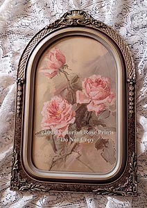Mc Lennan pink roses antique print barbola frame