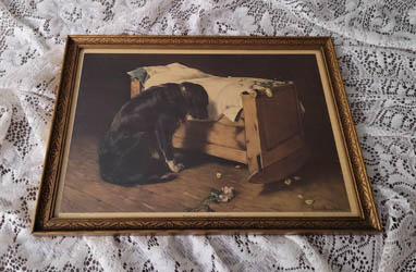 Mosler The Lost Playmate dog cradle antique print