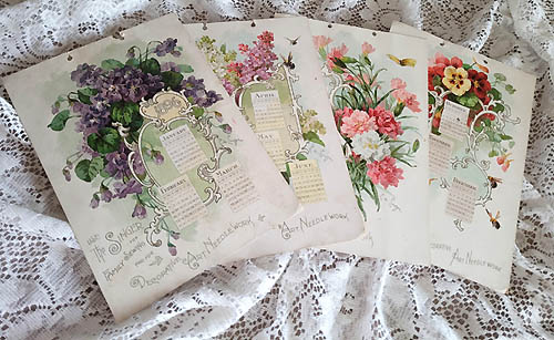 Paul de Longpre original 1896 antique calendar chromo prints