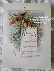Paul de Longpre original print christmas is here birds mistletoe poem