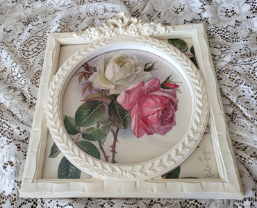 Vintage Ribbon Roses Swag Frame with de Longpre Roses Print