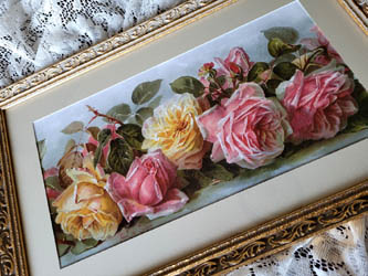 Paul de Longpre vintage roses print dusted gold frame