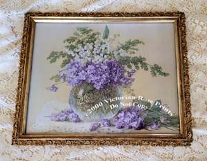 Paul de Longpre violets and lily of the valley vintage print antique frame