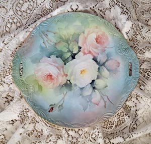 roses charger cake plate charger handpainted signed