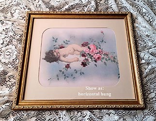 Virgilio Tojetti cupid and roses vintage print fancy gold frame