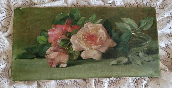 Victorian Gilded Age c1880 roses oil on canvas painting