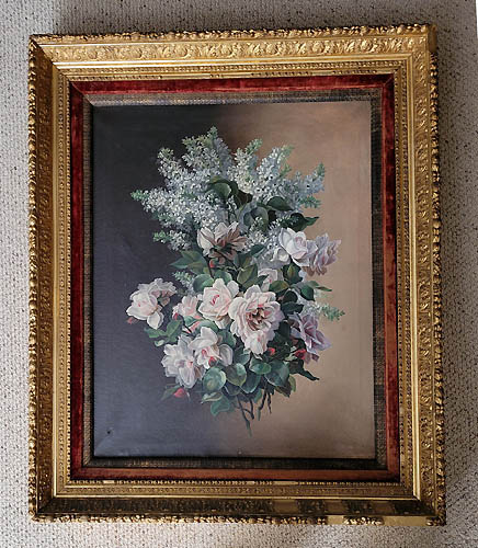 Victorian Gilded Age c1883 roses oil on canvas painting