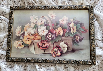 Vintage pansies print old frame