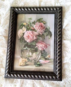 Amy Cross pink roses print Vintage frame farmhouse style